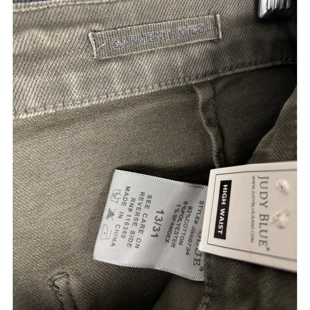 Judy Blue High Waist Garment Dyed Wide Leg Jeans Raw Hem 13/31 Olive Green Boho - Picture 8 of 12